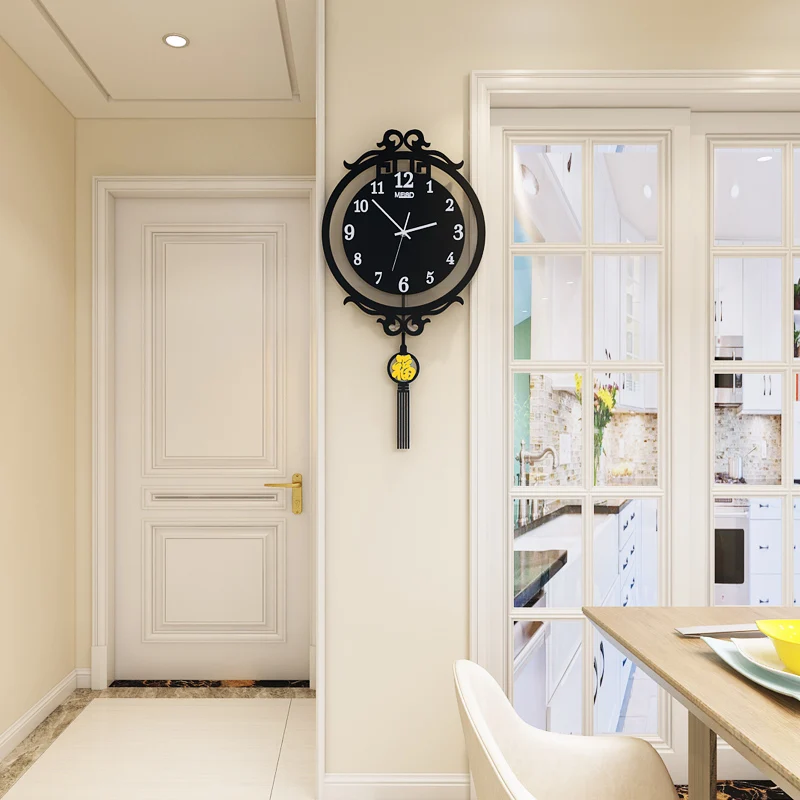 Китайский стиль Luckly Swingable круглые настенные часы современный дизайн гостиная креативные настенные часы домашний Декор