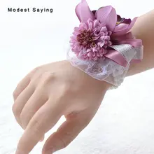 2 цвета фиолетовый искусственная ромашка жемчуг свадебный цветок на запястье с жемчугом подружки невесты Свадебные цветы украшения