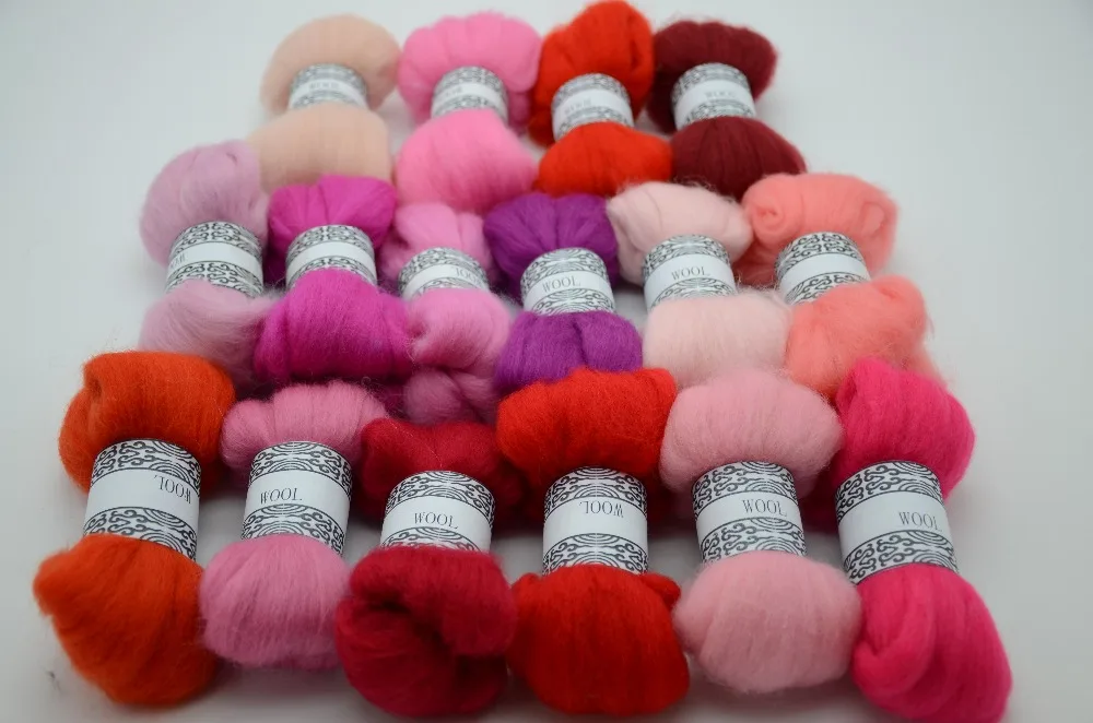 DIY Needle Felting 70s Wool Felt Poke Fun Soft Wool Tops Roving Spin Red Pink Funny Honey Color Series 5g/16pcs/lot
