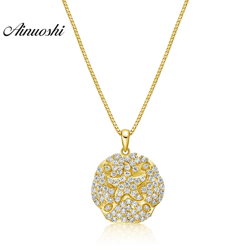

AINUOSHI 10K Solid Yellow Gold Pendant Round Pendant SONA Diamond Women Men Children Jewelry Shining Starfish Separate Pendant