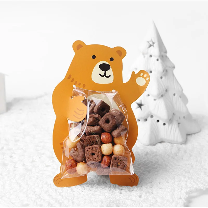 10 шт./лот, прозрачный пластиковый пакет для конфет с изображением мультяшного животного медведя кролика, украшения для свадебной вечеринки, дня рождения детей