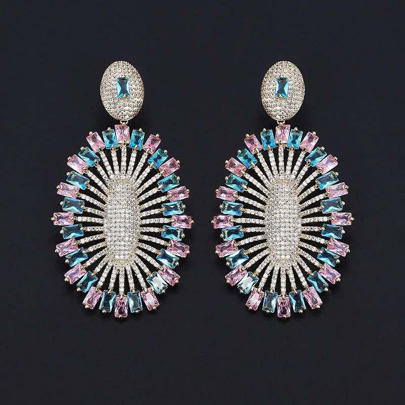 

XIUMEIYIZU Luxury Geometry Oval Shape Cubic Zircon Nigeria Style Women Earring Fashion Jewelry Party Show Brincos
