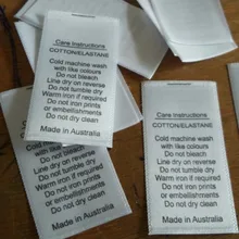 100PCS Made in Australien/USA Satin band waschen tag Weiß pflege label Baumwolle/Polyester/Elasthan schriften
