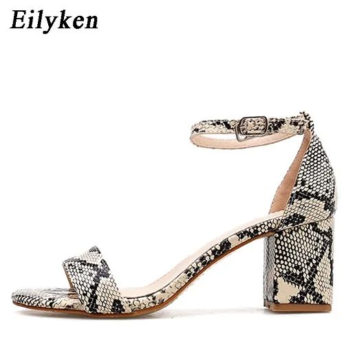 Eilyken/женские босоножки со змеиным принтом; Летние босоножки с ремешком на щиколотке; mujer; сандалии-гладиаторы на Высоком толстом каблуке; женские туфли-лодочки; 6 см - Цвет: apricot