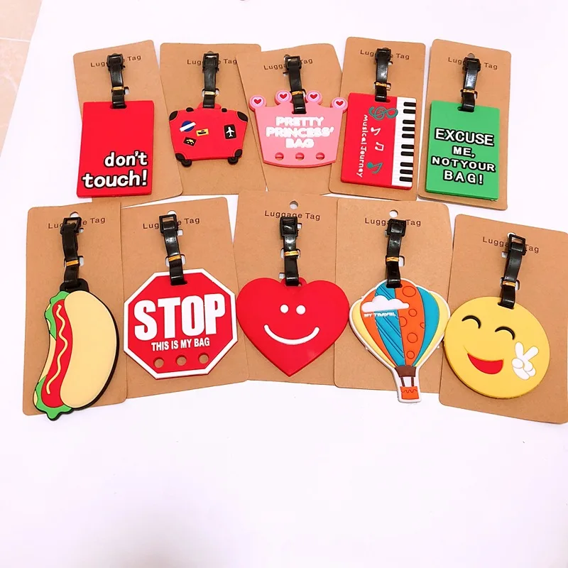 

Anime cartoon letter printing PVC Key Chain hamburger piano loving heart Smiley face funny novelty men Travel luggage tag label