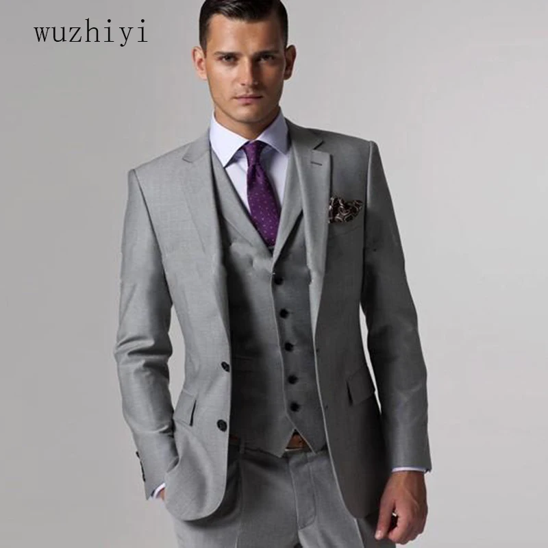 Wuzhiyi костюм жениха ternos masculino slim fit на заказ серый мужской terno Серый Свадебный Жених