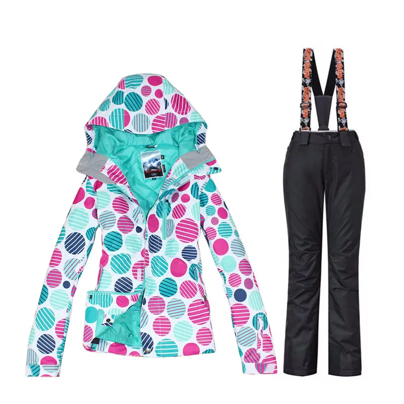 Gsou зимняя женская лыжная куртка для улицы, зимний лыжный костюм для женщин, водонепроницаемая 10000 ветрозащитная куртка для сноуборда+ супер теплые штаны - Цвет: A3