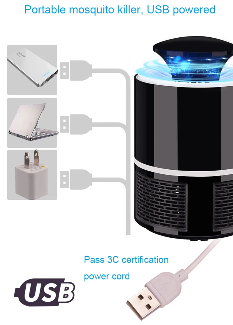 USB безызлучательной Электрический москитная убийца ламп ловушка бытовой Mute УФ лампы Night Light Anti Mosquito насекомыми Zapper отпугиватель