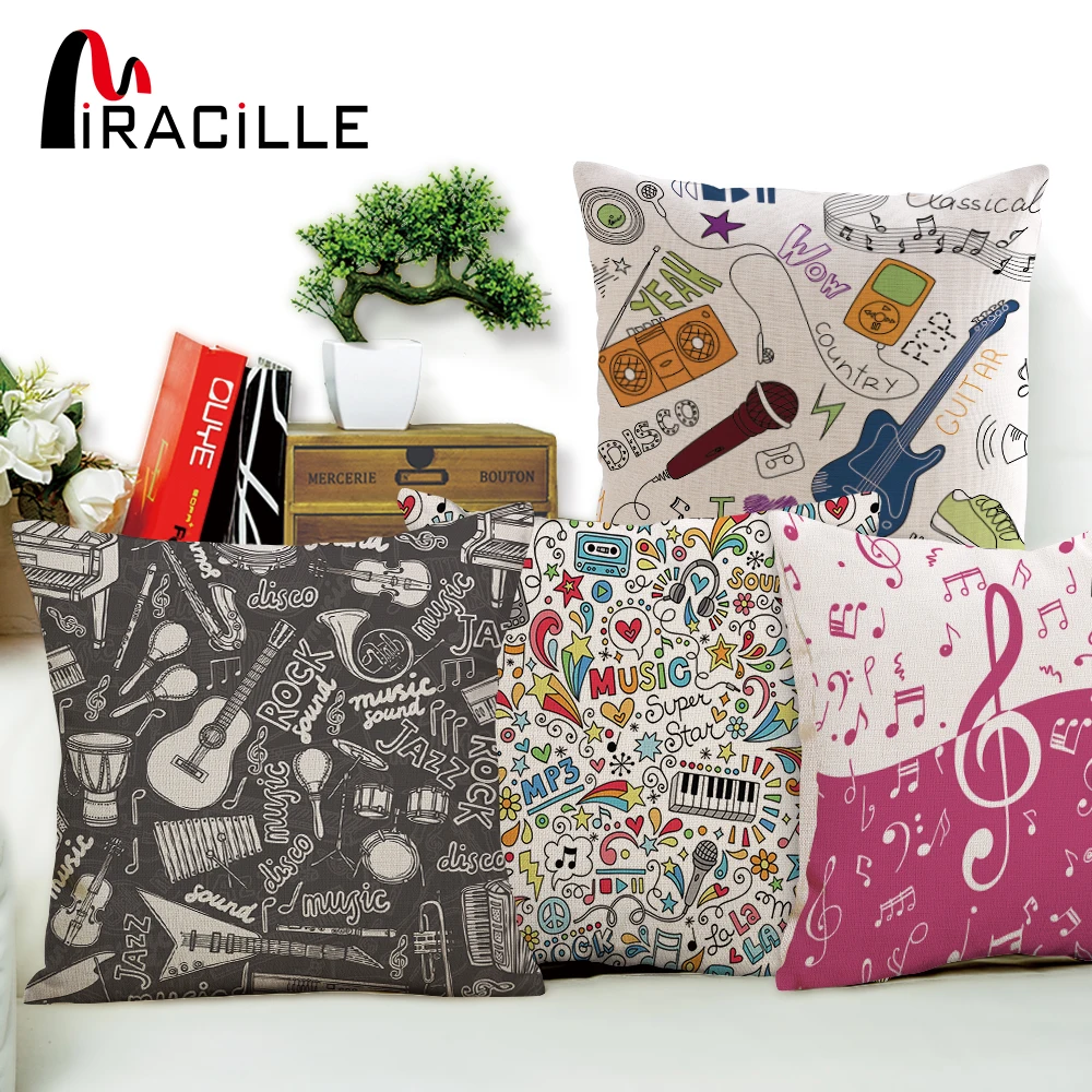 Miracille الكتان 18 بوصة الموسيقى ملاحظة المنزل الديكور غطاء الوسادة كرسي مكتب الخلفي وسادة حالة ويندوز أريكة سيارة النسيج ديكور