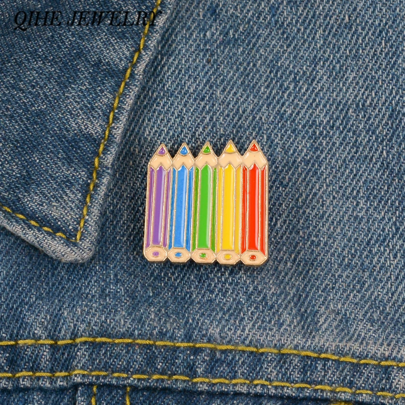 

QIHE JEWELRY Rainbow Pin Gay Pride Brooch Love Is Love Badge Coloring Pencil Jewelry Cartoon Brooches Rainbow Jewelry
