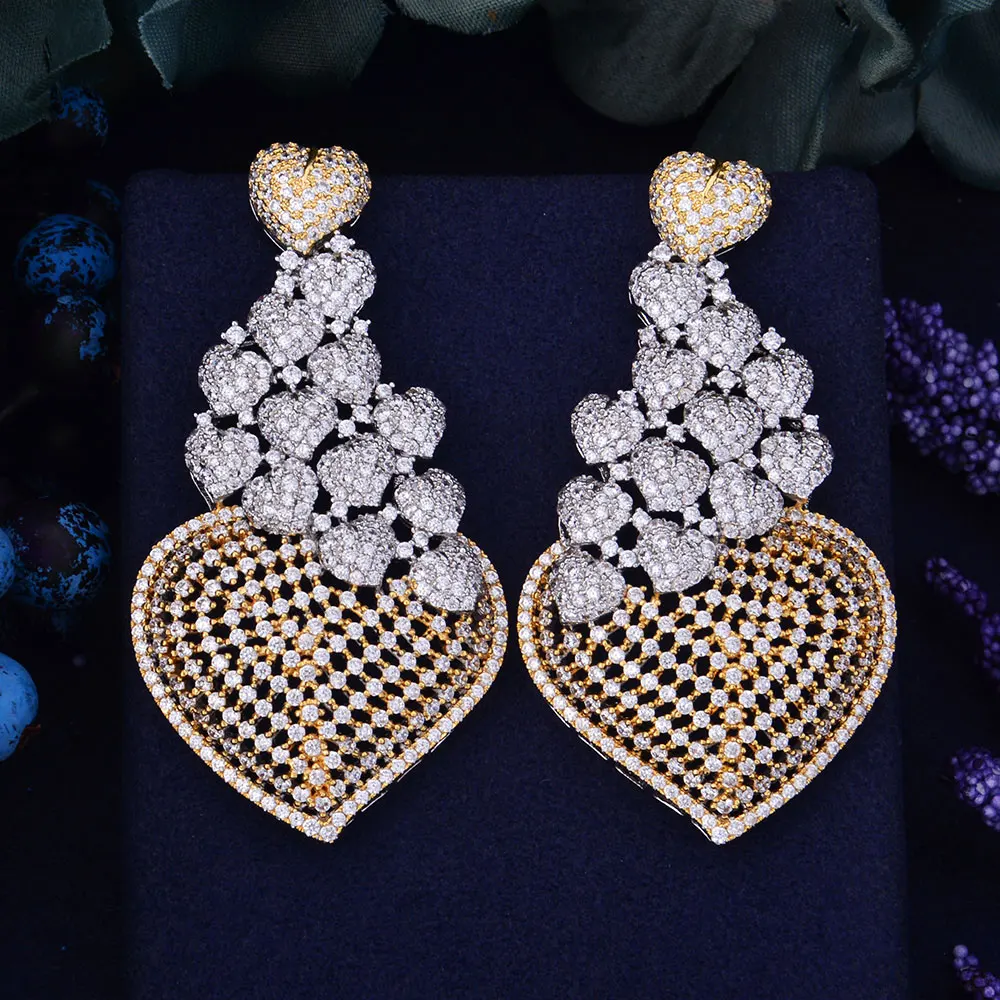 

GODK 65mm New Arrival Luxury Trendy Heart Shape Full Mirco Cubic Zirconium Naija Wedding Women Earring Fashion Jewelry