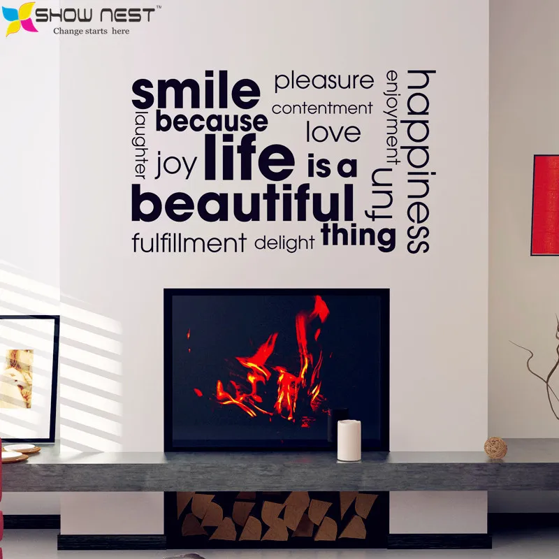 Smile Quotes Cloud Montage Wall Stickers Home Decor Inspirational Life