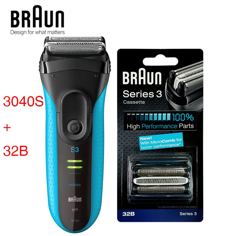 Подлинные электробритвы Braun Series 3 3040 S, бритва для сухой и влажной уборки, возвратно-поступательная бритва - Цвет: 3040S and 32B