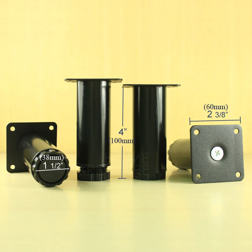 4x furniture black metal legs adjustable kitchen feet round 4