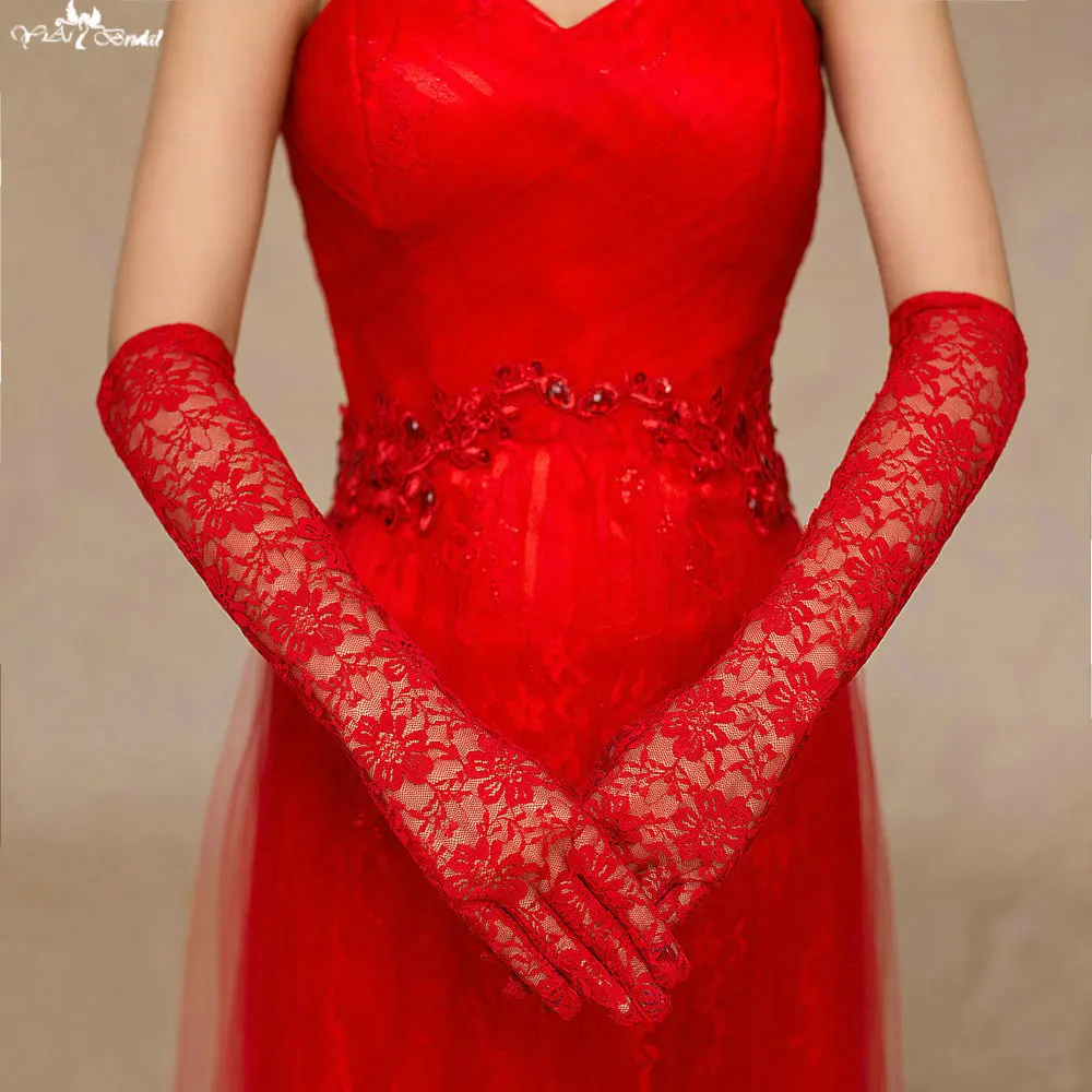 Buy TA138 Red Lace Long Bridal Gloves Wedding