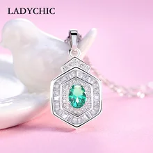 

LADYCHIC Stylish Green Cubic Zircon Silver Color Plated Pendant Necklace for Women with 45cm Chain Jewelry Gift Wholesale LN1030