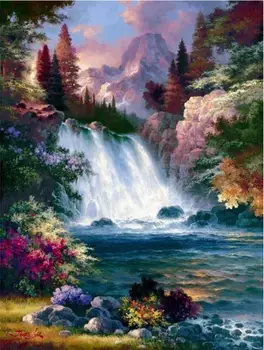

3d nature scenery mazayka bead embroidery full drill Diamond painting waterfall forest 5d Cross Stitch Rhinestone mosaic image