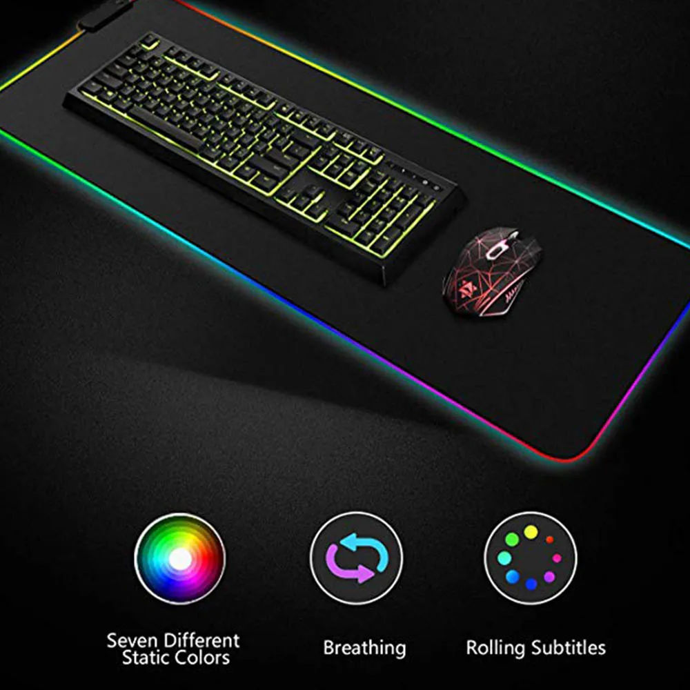 RGB игровой коврик для мыши, негабаритный, светящийся, светодиодный, с расширенной подсветкой, USB клавиатура, утолщенная, красочная, светящаяся, для ПК, ноутбука, рабочего стола