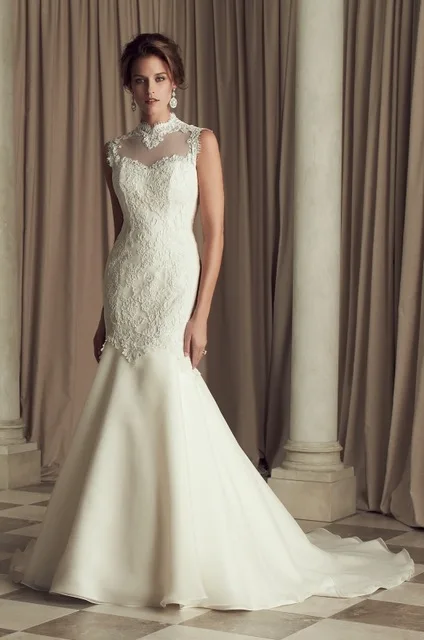 

2019 Elegant High Neck Mermaid Wedding dresses Plus Size Sleeveless Sheer Back Lace Bridal Gown Robe de mariee Vestidos de novia