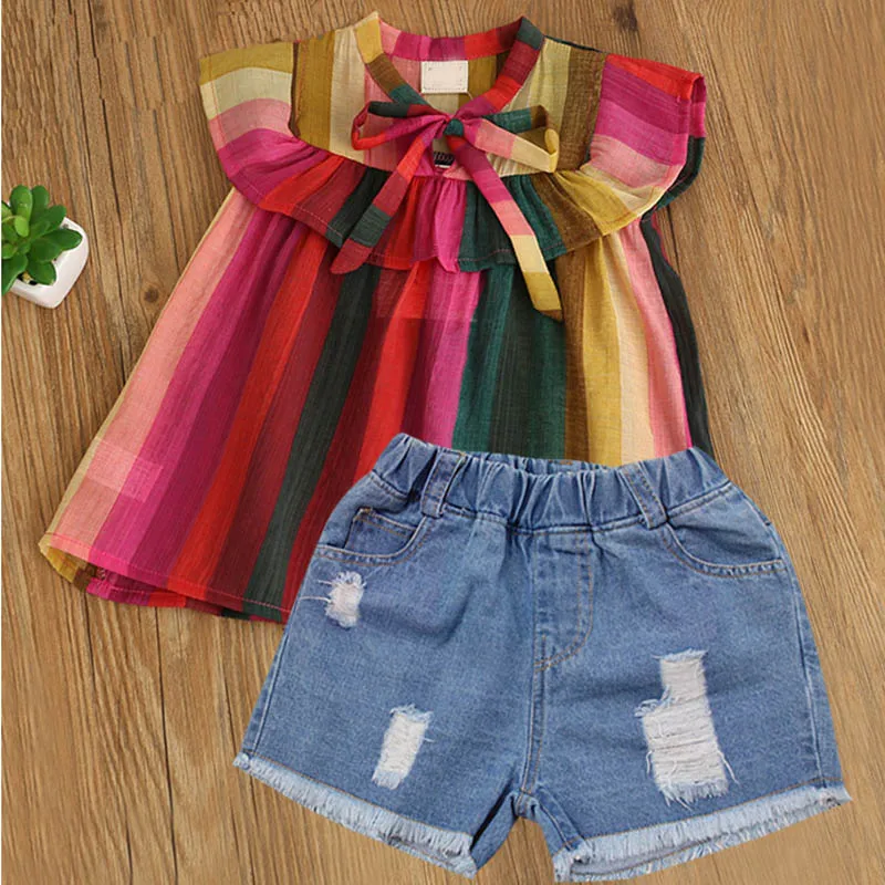 Sodawn для девочек комплекты Новая детская одежда, детская одежда, пуловер, белый Кружевная рубашка+ красные шорты в полоску комплект одежды из 2 предметов - Цвет: BL1175-red