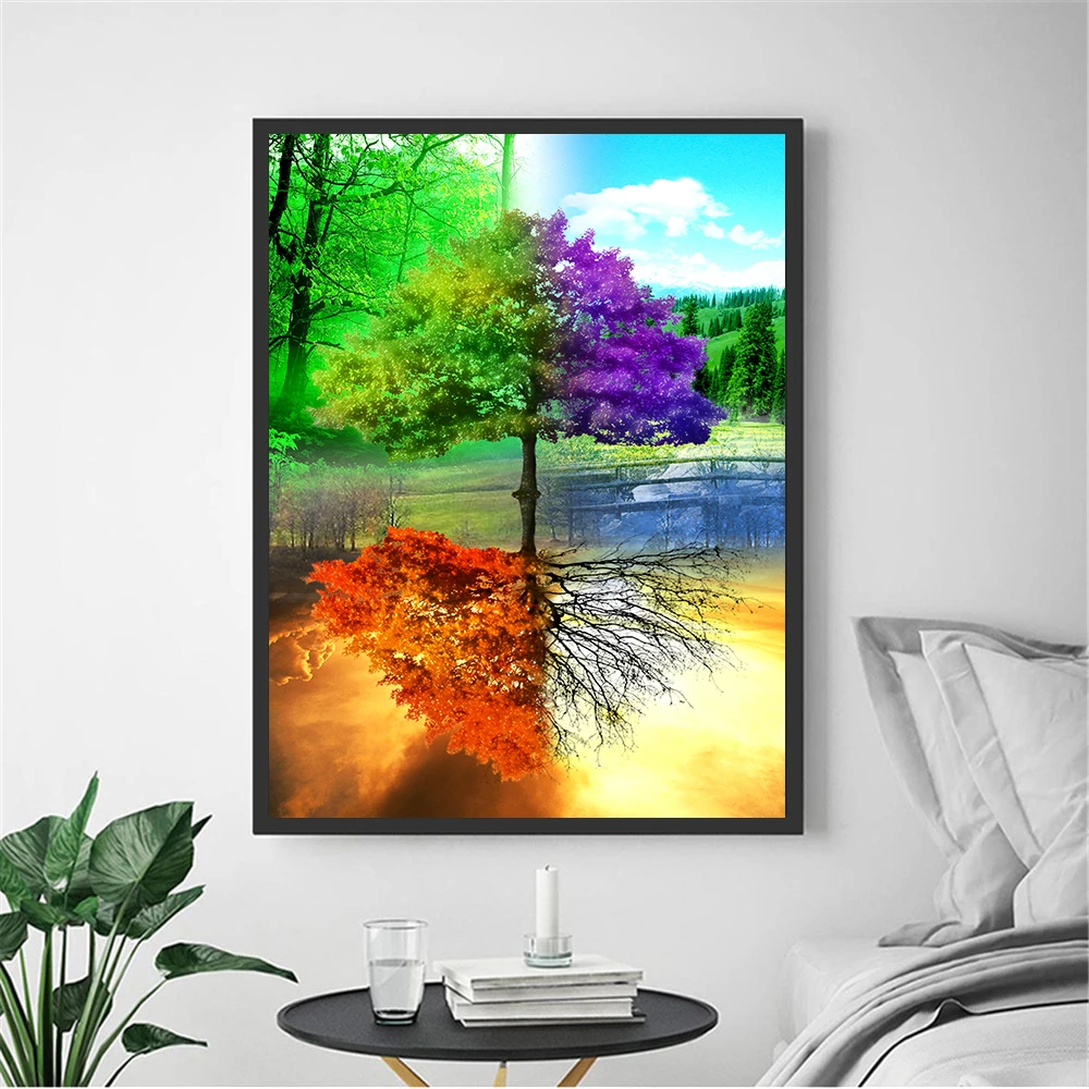 Tree Canvas Painting colour tree Canvas Wall Pictures blue sky Hanging