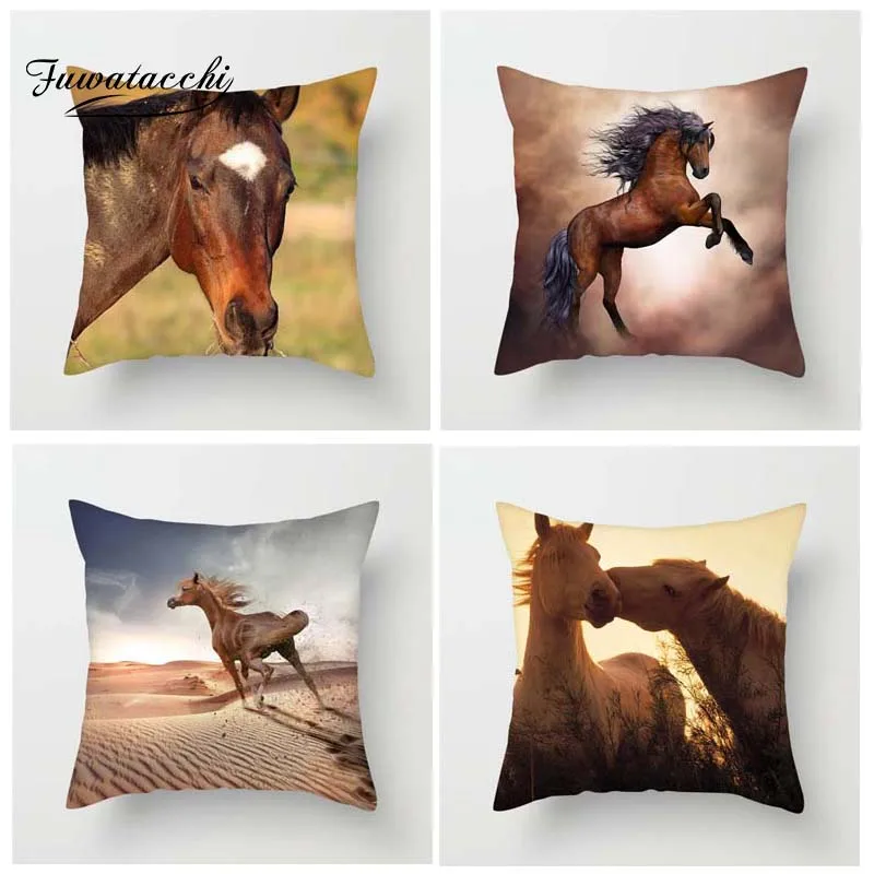 

Fuwatacchi Wild Horses Cushion Cover Strong Horse Throw Pillow Covers For Sofa Home Animal Style Decor Pillowcases