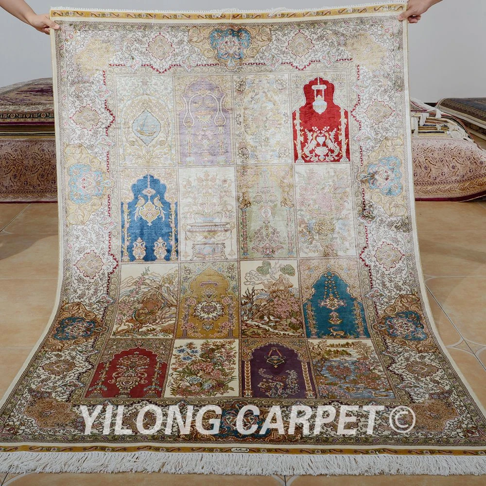 Yilong 4'x6' Oriental Persian Silk Rugs Hand Knotted Traditional Four Season Carpet Yilong 4'x6' Oriental Persian Silk Rugs Hand Knotted Traditional Four Season Carpet