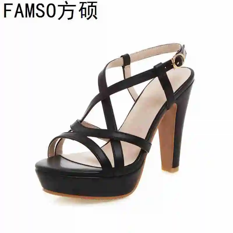 

FAMSO 2019 Shoes For Women Summer High Heels Sandals Large Size 34-43 Cross-Strap Platforms Women's Work Lady Sandals