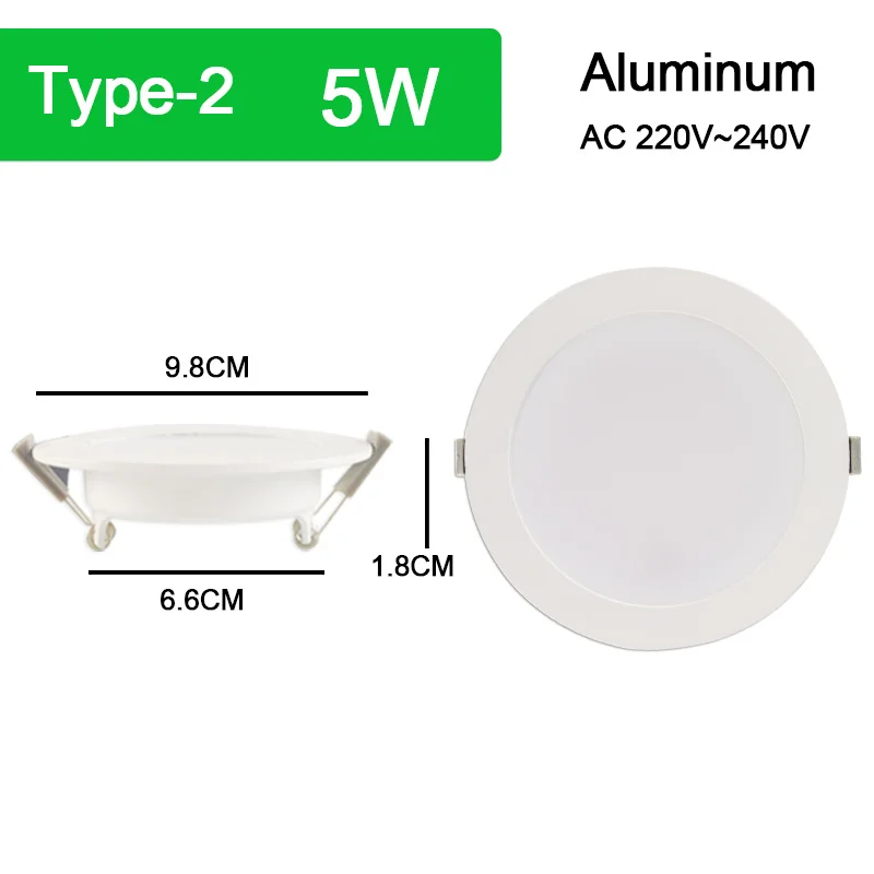 Серебристо-белый Ультра яркий светодиодный светильник 3 Вт 5 Вт 10 Вт 15 Вт тонкий круглый светодиодный потолочное утопленное пятно светильник AC85~ 240 В вниз светильник Холодный теплый - Испускаемый цвет: TYPE2 5W
