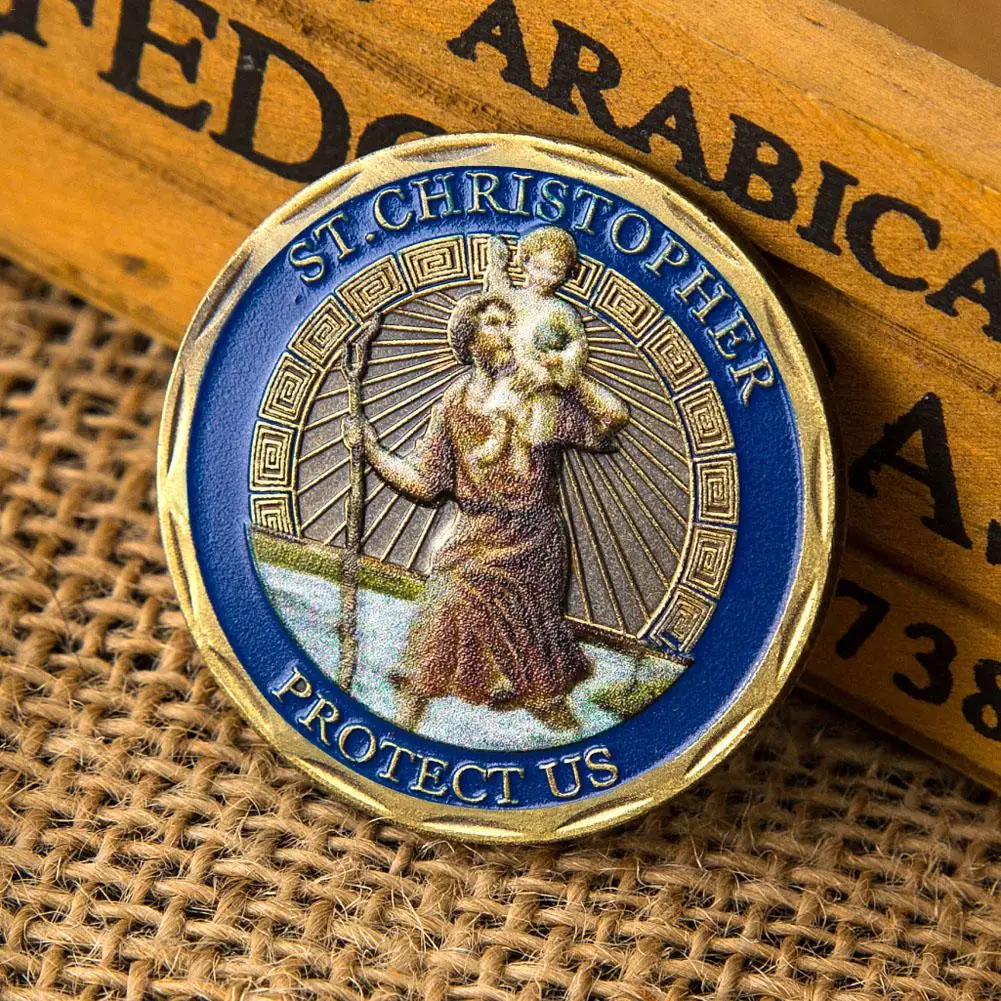 St. Christopher (back Jesus) Commemorative Coin Embossed Three-dimensional Commemorative Coin Un-Currency Gold Plated Cions