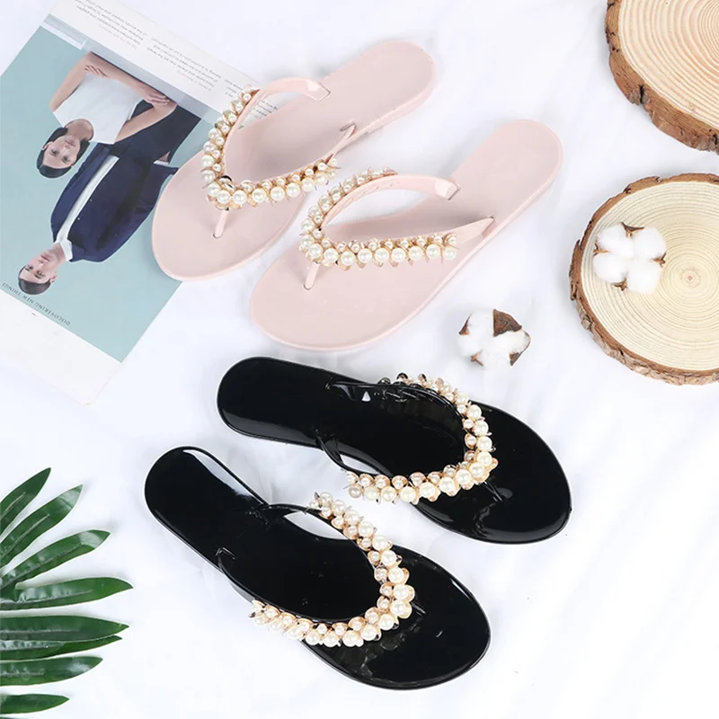 

2019 Summer Women Beach Slippers Flip Flops Fashion Flat Sandals Women Classic Pearl Slides Ladies Flats Shoes Drop shipping
