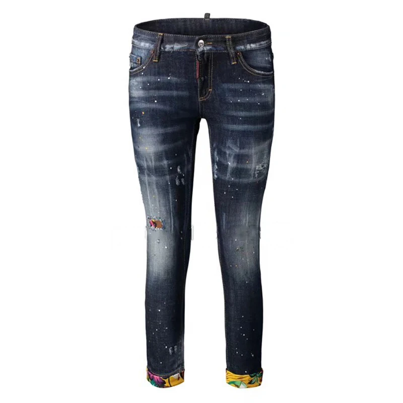 

Jeans Female Denim Pants Blue Color Cuffs Womens Jeans Cotton Stretch Bottoms Feminino Skinny Pants For Women Trousers 2017 New