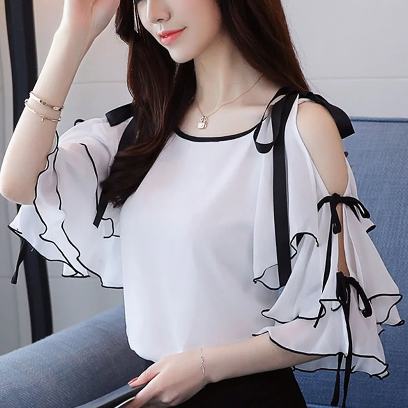 2019 Off Shoulder Top Ladies  Korean Fashion Clothing Tops Harajuku Women's Tops Blouses Chiffon Blouse White Shirt  3096 50 plus size blouses Blouses & Shirts
