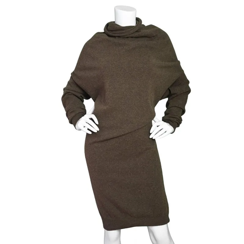 Women font b 2018 b font Winter Sweater Knitted Dresses Loose Elastic Turtleneck Long Sleeve Sexy