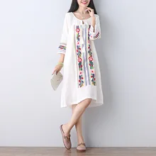embroidery dress 2016 Loose big yards floral dress 3 colors autumn dress