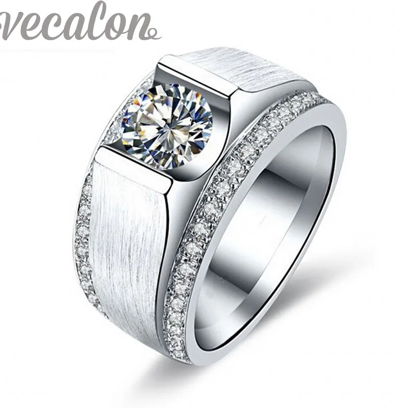 Vecalon 2016 New wedding Band ring for Men 2ct Cz Birthstones 925 Sterling Silver male Engagement Finger ring fashion Jewelry