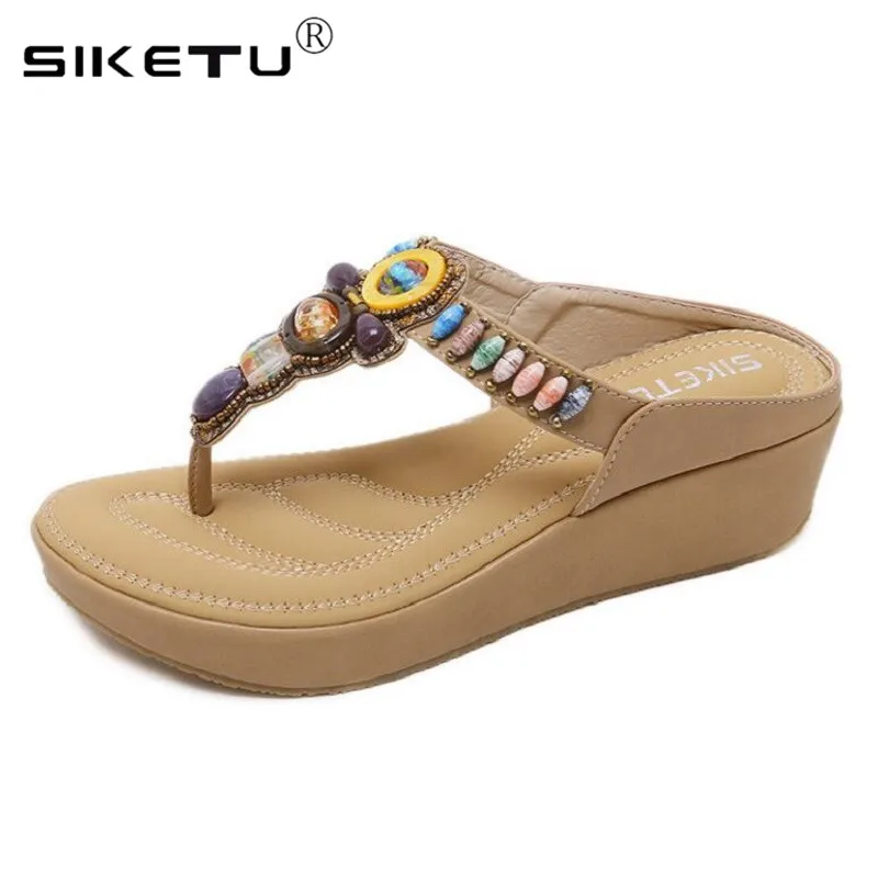 

Bohemian Platform Wedges Sandals Women High Heels Beaded Summer Beach Shoes Woman sandalias mujer 2019 Big Size 42
