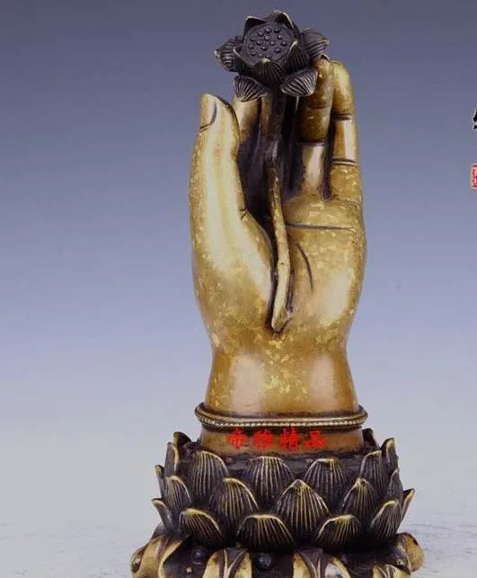 Tibet Buddhism Bronze Copper Gild Lotus Flower Bodhisattva Buddha Hand Statue Statue Hands