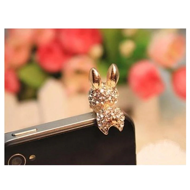 

Bunny Rabbit 3.5mm Crystal Anti Dust Plug Bling Earphone Jack Glitter Diamond Rhinestone Headphone Port Stopper Caps - Gold