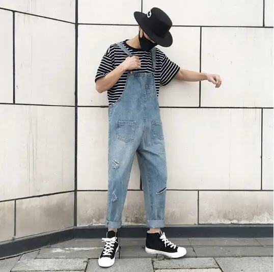 S-XXL! Летнее направление, индивидуальность, бренд, вымытые дырки мужские джинсы Nine брюки Harajuku стиль Мужские и женские модели нагрудник брюки