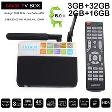 3GB 32GB Android 6.0 smart TV Box 2G 16GB Amlogic S912 Octa Core CSA93 Streaming Smart Media Player Wifi BT4.0 4K TV box mini pc