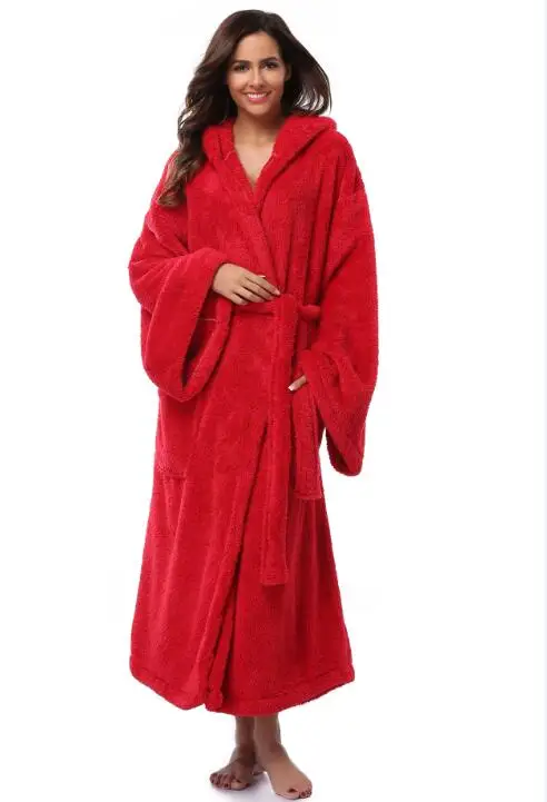 Зимние толстые теплые женские халаты коралловый флис пижамы длинный халат для женщин отель спа плюшевый длинный халат с капюшоном ночная рубашка кимоно - Цвет: 5