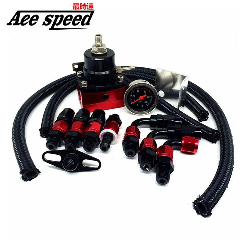 AN6 End 0-100PSI Gauge Adjustable Universal Fuel Pressure Regulator FPR Kit