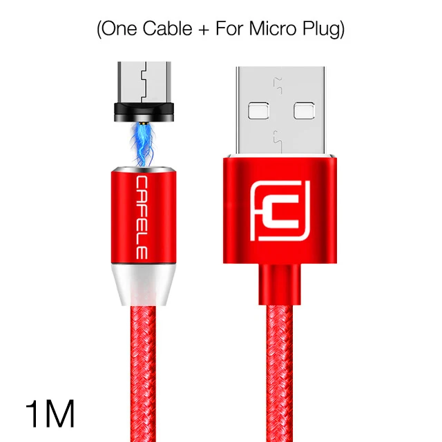 Cafele 100 см светодиодный магнитный usb-кабель с магнитной вилкой+ кабель USB C+ Кабель Micro USB+ кабель USB для iPhone X 8 7 6 Plus 5S SE - Цвет: Red for Micro USB