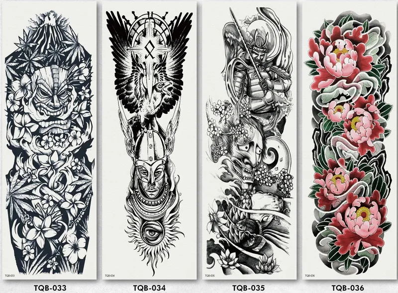 48*17 см полная рука татуировки наклейки Череп Роза товары для птиц крестиком большой цветок плечо поддельные татуировка рукав краска тела