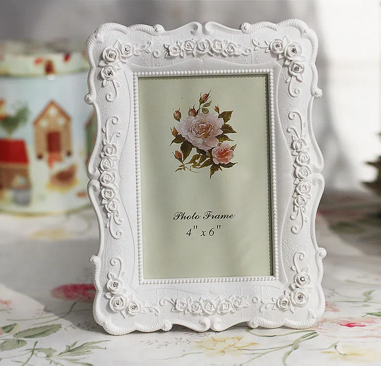 

Creative Photo Frame Roses Flowers Crystal Diamond White Europe Style Fashion Vintage Ornaments Photo Frames Home Accessories