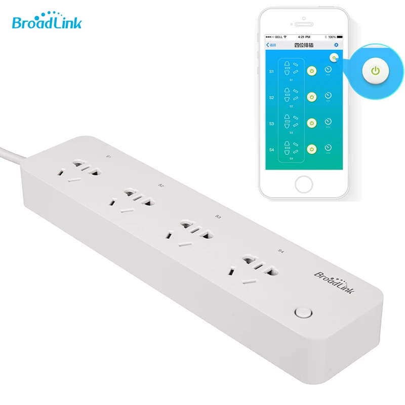 

Broadlink MP1 Smart Home Power Plug WIFI Socket Strip WiFi Timing Plug Power Strip 4 Ports Individual Wireless Remote Control