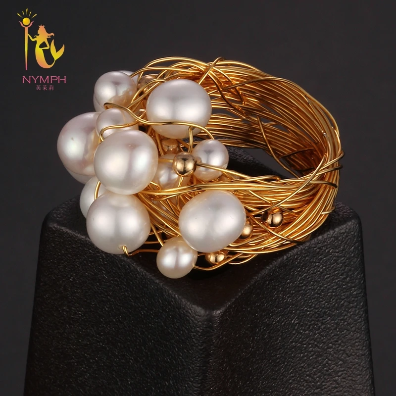 

NYMPH Freshwater Pearl Ring For Women Fine Jewelry Baroque Natural Pearl Wedding Bands Birthday Gift Black Box Popcorn J305