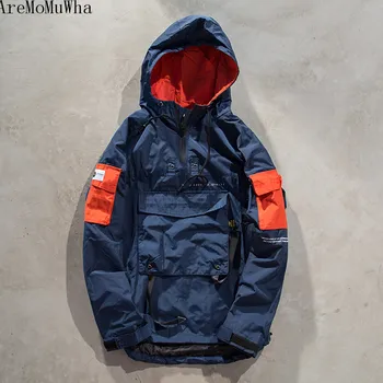

AreMoMuWha Spring and Autumn tide brand couple jacket hip hop tooling jacket Street Harajuku hoodie Hooded trench coat QX133