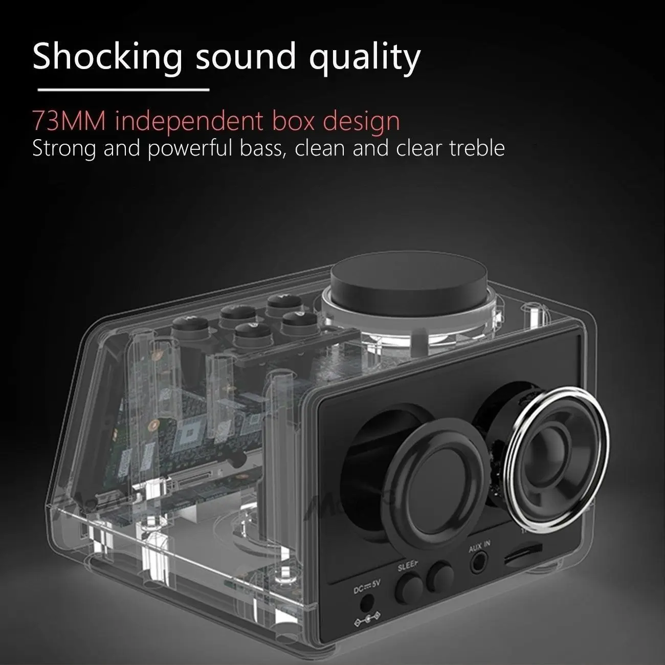  Wireless Bluetooth Bass Speaker FM Radio Mirror LED Dual Alarm Clock USB Charger